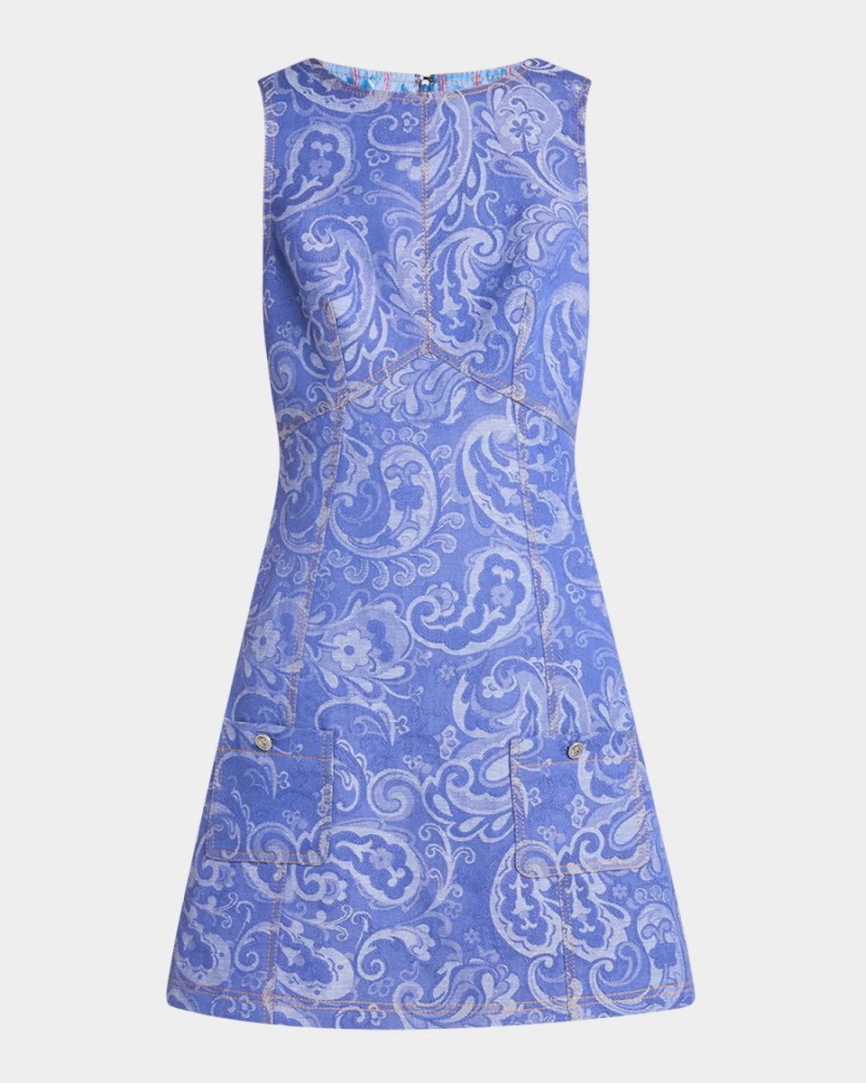 Paisley Jacquard Sleeveless Mini Dress